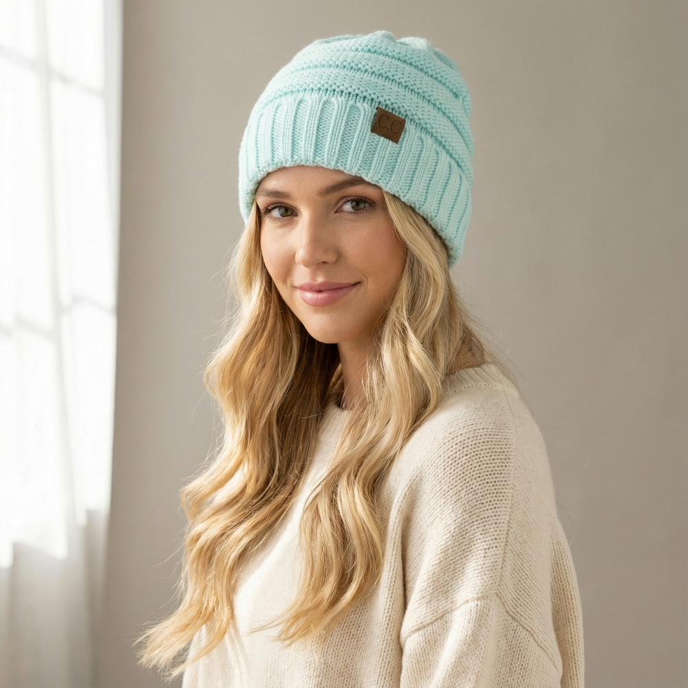 C.C Light Blue Ribbed Knit Hat Beanie - Picture 8 of 10